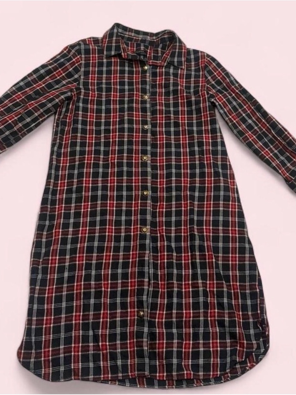 Zara Woman Premium Denim Collection Plaid Shirt Dress in red and black XS